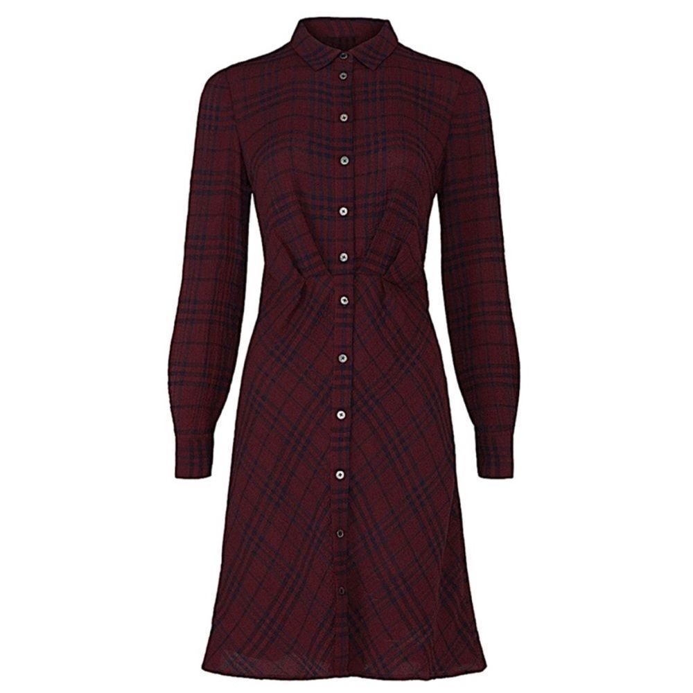THAKOON COLLECTIVE | Plaid Burgundy & Navy Blue Crepe Shirt Dress Women’s Size 0 - Picture 14 of 14